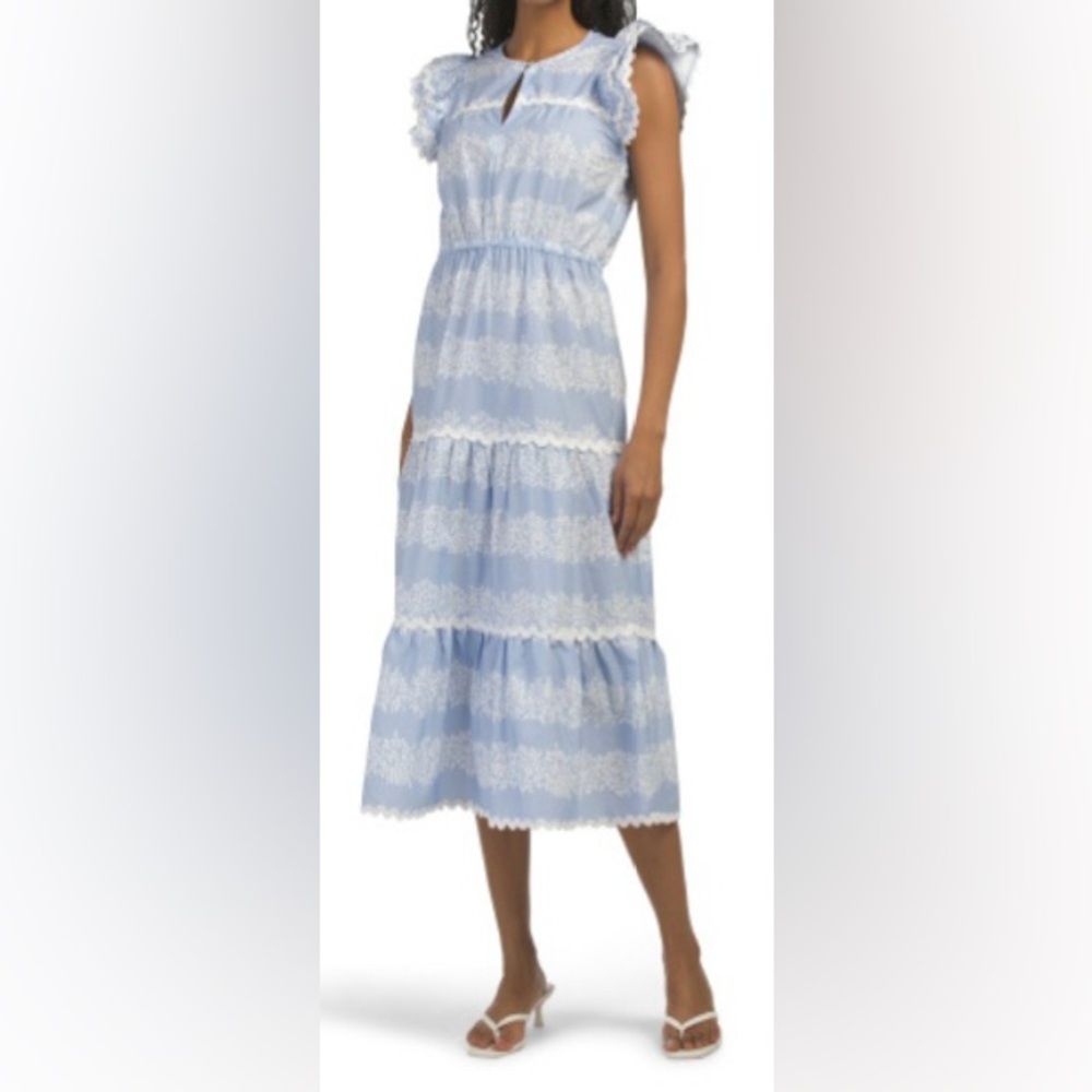 Sail to Sable Hydrangea Printed Flutter Sleeve Midi Dress